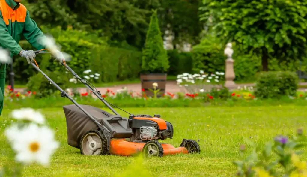 tuinservice vakantiehuis zweden een persoon die het gras maait